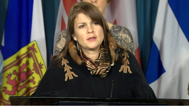 Dr. Dawn Harvard of the Native Women's Association of Canada speaks to reporters, Jan. 12, 2015.