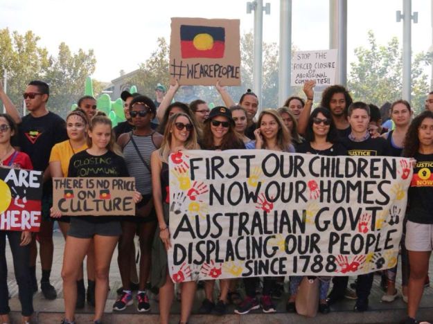 Protesters rally in Perth CBD against the possible forced closure of remote Aboriginal communities. 