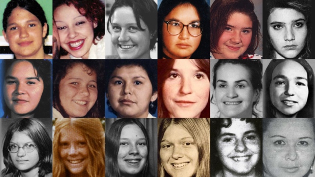 These images are of 18 women and girls whose deaths and disappearances are part of the RCMP's investigation of the Highway of Tears in British Columbia. The women were either found or last seen near Highway 16 or near Highways 97 and 5. (Individual photos from Highwayoftears.ca)