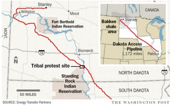 Map of the Dakota Access Pipeline Route 